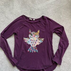 GAP Purple Long Sleeve Tee with Sequin Owl